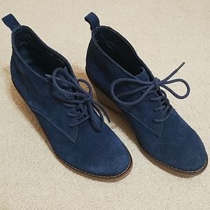 Blue Suede Wedge Booties
